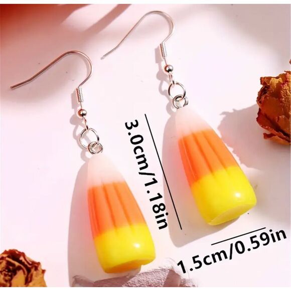 NWT Nostalgic White Orange Yellow Candy Corn Fall Dangle Earrings  - Picture 4 of 6